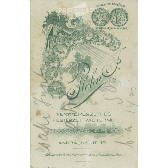 The work of Illés Plohn’s photography studio. Hódmezővásárhely. Late 1800s. Studio photo of a young farmer. Old photo, business card, CDV photo. (2792670)