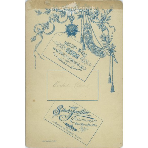 Late 1800s. Studio recording of an elegant gentleman with a walking stick. His identity is unknown. The photo was taken in the photography studio of Sébah et Joaillier, Constantinople. Original cabinet photo / hardback photo / old photo. (2792671)