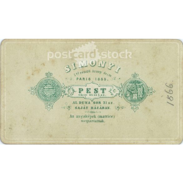 1866 - Made in Simonyi photography studio. Pest, Váczi utcza 1. The identity of the man in the picture is unknown. Old photo, business card, CDV photo. (2792675)