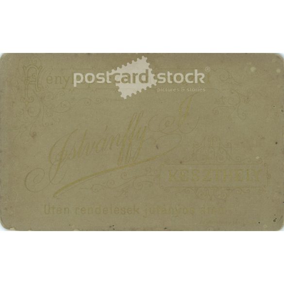 1890 - Studio photo of a young woman. The person in the picture is unknown. The work of the photography studio of J. Istvánffy. Keszthely. Old photo, business card, CDV photo. (2792686)