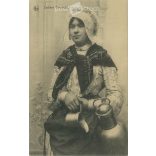 Flemish folk costume. Original paper image. Old photo. Black and white photo sheet, old postcard. (2792693)