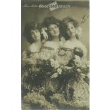 1907. Three Sisters Florence. Original paper image. Old photo. Black and white photo sheet, old postcard. (2792694)