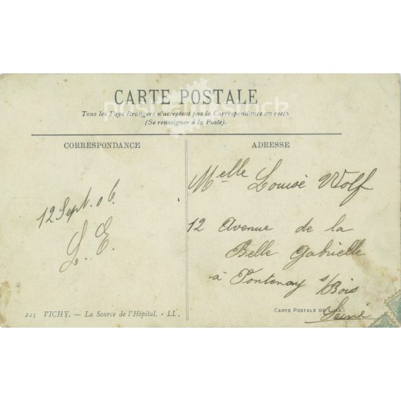 1912. Vishy, France. Original paper image. Old photo. Black and white photo sheet, old postcard. (2792699)