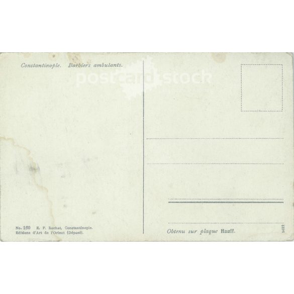 Constantinople street barbers. Original paper image. Old photo. Colored photo sheet, old postcard. (2792700)