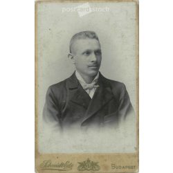   1898. Studio photo of a young man. The person in the picture is unknown. The work of Schmidt Ede photography studio. Budapest. Old photo, business card, CDV photo. (2792707)