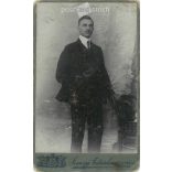 Circa 1900. Studio photo of a young man. The person in the picture is unknown. The work of the photography studio of the Somogyi brothers. Veszprém. Old photo, business card, CDV photo. (2792711)