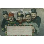 1914 - War menu, with a humorous menu. Old photo. Photo on paper, reproduction of a colored photo, old postcard, print. (27927179)