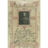 1914. Studio recording of a young soldier. Original paper image. Old photo. Black and white photo sheet, old postcard. (2792733)