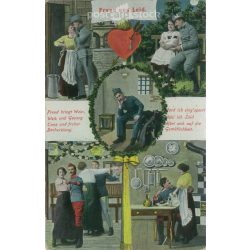   1912. Romantic military postcard. Paper picture, colored photo sheet, old postcard, print. (2792735)