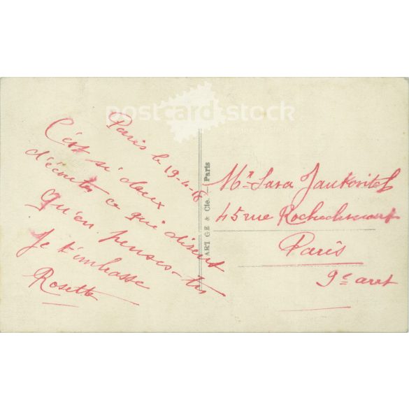1918. Romantic military postcard. Paris. Original paper image. Old photo. Colored photo sheet, old postcard. (2792736)