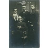 Circa 1910. Family, full-length, studio recording. The persons in the picture are unknown. Produced by János Gábor photography studio. Debrecen. Gelatin silver. Original paper image. Old photo. Black and white photo sheet, old postcard. (27925739)