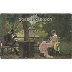   Romantic postcard. Reproduction, print, old postcard. (27925749)
