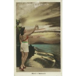   1947 - Farewell to Lake Balaton. Original paper image. Old photo. Colored photo sheet, old postcard. (2792755)