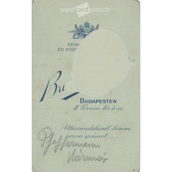 Circa 1900. Soldier Kázmér Pfeffermann, studio photo. The work of Géza Brunhuber’s photography studio. Budapest. Old photo, business card, CDV photo. (2792759)