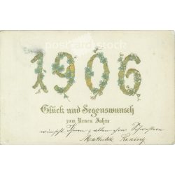   1906 – New Year’s greeting, old postcard, greeting card. Embossed, gilded, lithographed, unique graphics. (2792765)