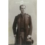 1906 - Studio shot of Vilmos Benner, with top hat and walking stick. The picture was taken in Budapest, the maker is unknown. Original paper image. Old photo. Black and white photo sheet, old postcard. (27925767)