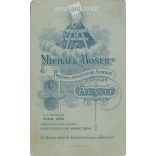 Circa 1890. Studio photo of young woman. The person in the picture is unknown. The photo was taken in Michael Moser’s photography studio. Graz. Old photo, business card, CDV photo. (2792776)