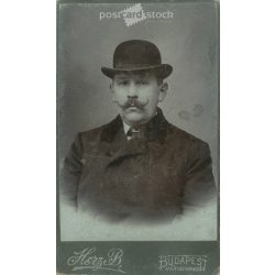   Early 1900s. A gentleman in a hat, his studio photo. The person in the picture is unknown. The work of Herz B. photography studio. Budapest. Old photo, original cabinet photo / hardback photo. (2792778)