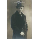 Circa 1900. Studio shot of elegant young man. The person in the picture is unknown. The photo was taken by József Kiss és Fia photography studio. Mouse. Original paper image. Old photo. Black and white photo sheet, old postcard. (27925779)