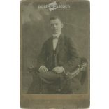 Early 1900s. Studio photo of a young man. The persons in the picture are unknown. The work of the photography studio of Lipót Ganz. Budapest. Old photo, original cabinet photo / hardback photo. (2792790)
