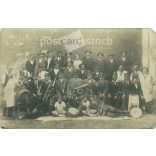 Railway(?) brass band with civilians. The people in the picture and the photographer are unknown. Original old photo. Black and white photo sheet, old postcard. (2792796)