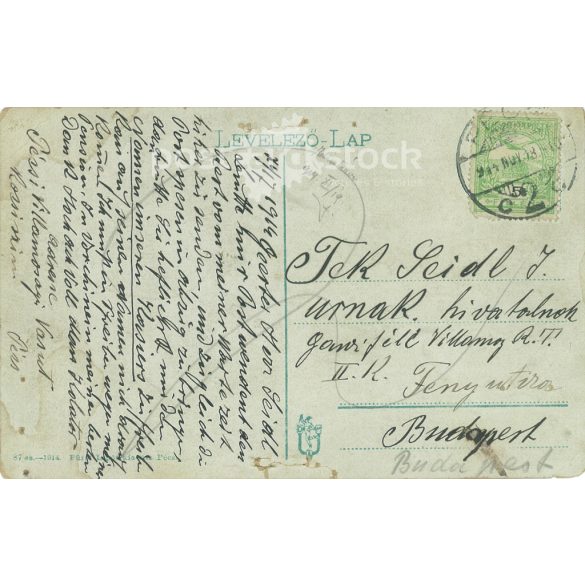 1914 - Pécs, Király Street. Original paper image. Colored photo, old postcard. (2792798)