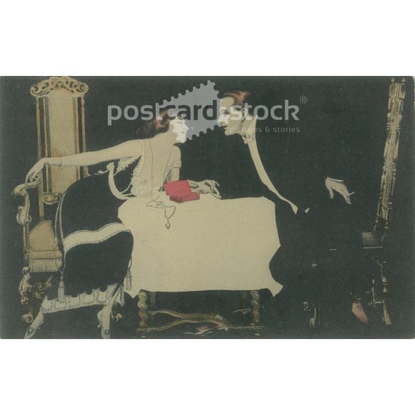 Romantic postcard. Colored unique graphics, old postcard, greeting card. (2792801)