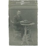 Man with a dulcimer. The person in the picture and the photographer are unknown. Original old photo. Black and white photo sheet, old postcard. (2792806)