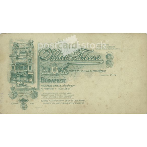 Elegant lady, studio portrait photo. The person in the photo is known. The photo was taken in the Mai és Társa photo studio. Old photo. Original  Cabinet card / CDV photo / hardback photo. (2792811)