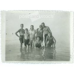   1935 - Siófok. Family group photo, swimming in Lake Balaton. The people in the photo and the photographer are unknown. Old photo. Black and white photo, original paper photo. (2792816)