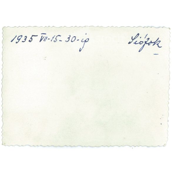 1935 - Siófok. Family group photo, swimming in Lake Balaton. The people in the photo and the photographer are unknown. Old photo. Black and white photo, original paper photo. (2792816)