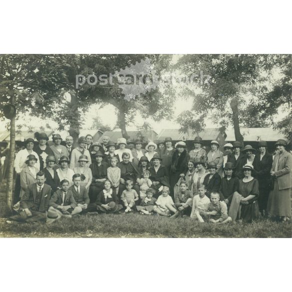May 1925. Máriaremete. Outdoor group photo of people. The people in the photo and the photographer are unknown. Original old photo. Black and white photo sheet, old postcard. (2792817)