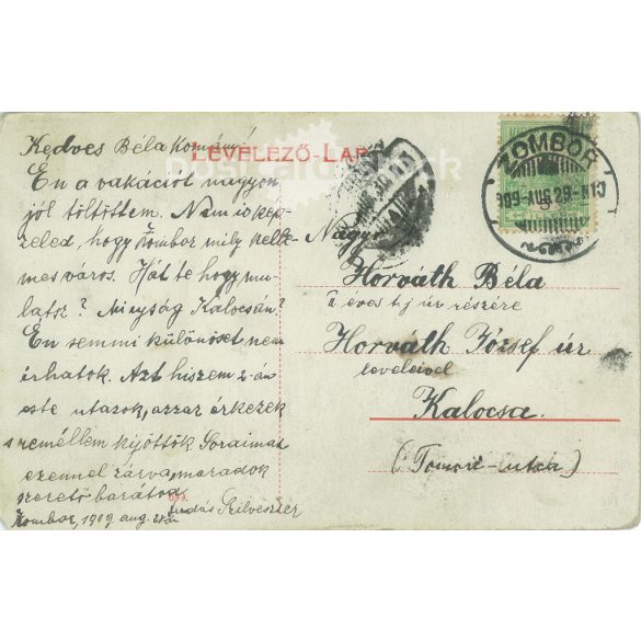 1909 - Zrínyi Street, Sombor. The people in the picture and the creator of the picture are unknown. Original paper picture. Colored photo, old postcard. (2792819)