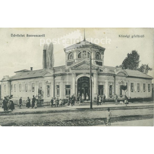 1914 – Municipal steam bath, Szerencs. Published by Zoltán Schönfeld. Original old photo. Black and white photo album, old postcard. (2792825)