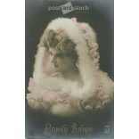 New Year’s greetings. French greeting card. Original paper image. Colored photo card, old postcard. (2792828)