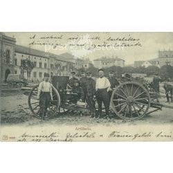  1905 - The Swiss fire brigade in action. Original photo on paper, black and white photo sheet, postcard. (2792835)