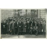 1937 - BNV, Budapest International Fair, group photo. The photo was taken in Sándor Sárai’s photocopying factory. The identities of the people in the photo are unknown. Old photo. Black and white photo, original paper photo. (2792839)