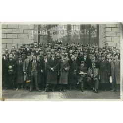   1937 - BNV, Budapest International Fair, group photo. The photo was taken in Sándor Sárai’s photocopying factory. The identities of the people in the photo are unknown. Old photo. Black and white photo, original paper photo. (2792839)