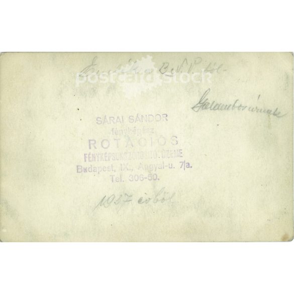 1937 - BNV, Budapest International Fair, group photo. The photo was taken in Sándor Sárai’s photocopying factory. The identities of the people in the photo are unknown. Old photo. Black and white photo, original paper photo. (2792839)