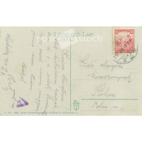 1912 - Town Hall Square, Miskolc. Original paper image. Colored photo, old postcard. (2792844)