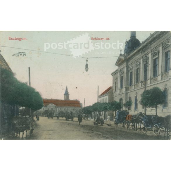 1913 – Széchenyi Square, Esztergom. Published by Grószner B.. Original paper image. Colored photo, old postcard. (2792845)