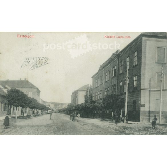 1913 – Kossuth Lajos-utca, Esztergom. Published by Grószner B.. Original old photo. Black and white photo, old postcard. (2792847)