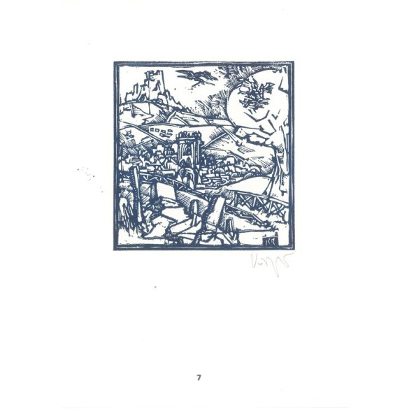 Róbert Kőnig: From Cornwall to Edinburgh 1987 - graphic epigrams. Dunsford X3. Marked, original woodcut. Painting and graphics category. (2792871)
