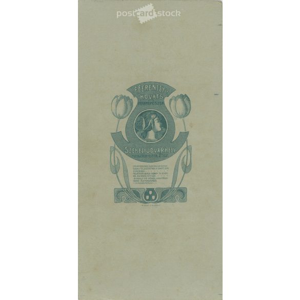 Studio photo of an unknown young boy. The photo was taken in the Ferentzy and Kováts photo studio in Székely-Udvarhely. Old photo / Cabinet photo / hardback photo. (2792984)