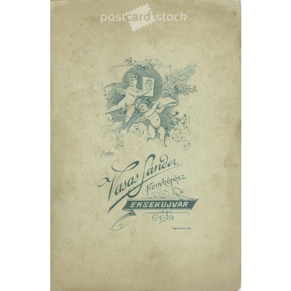 Levente on horseback. The picture was taken in the photo studio of Sándor Vasas, in Érsekújvár. Old photo / Cabinet photo / Hardback photo (2793020)