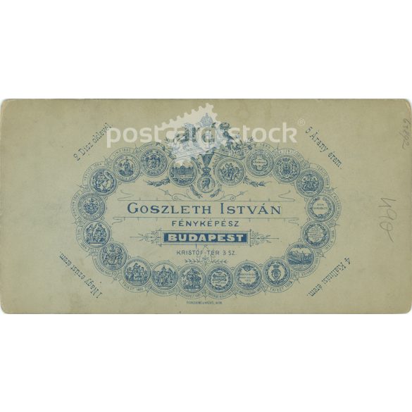 Elegant young lady in white. The person in the picture is unknown. The photo was taken in István Goszleth’s studio in Budapest. Old photo / Cabinet photo / Hardback photo (2793038)