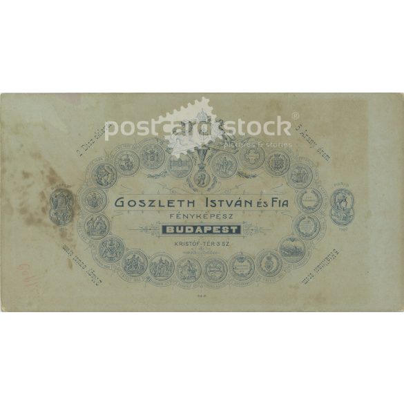 Elegant lady in a hat. The person in the picture is unknown. The photo was taken in the studio of István Goszleth and Son, Budapest. Old photo / Cabinet photo / Hardback photo (2793039)