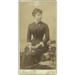   Late 1800s. Studio photograph of an unknown young girl. The picture was taken in the studio of Mai and Company. Old photo / Cabinet photo / Hardback photo (2793143)