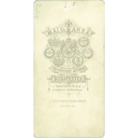 Late 1800s. Studio photograph of an unknown young girl. The picture was taken in the studio of Mai and Company. Old photo / Cabinet photo / Hardback photo (2793143)