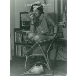   1960s, at a house party. Original on paper. Black and white photo, original paper (2793158)